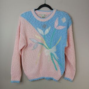 Vintage Colter Bay International Sweater Size Medium Pastel Floral Grandma Core